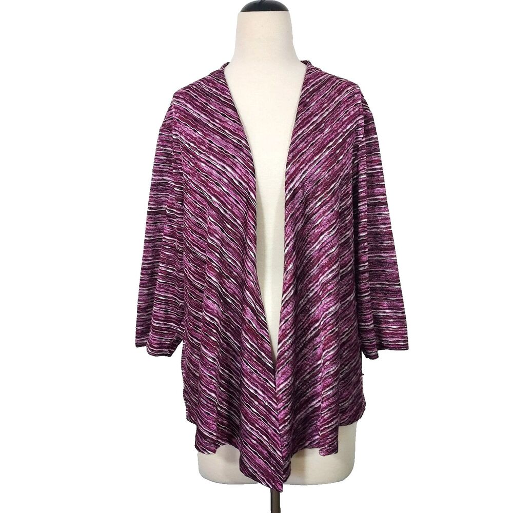 Alfred Dunner Women's Purple White Open Front Cardigan Sweater Plus Size 2X